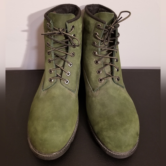 TIMBERLAND THROW BACK GREEN SUEDE BOOTS WINTER FALL DR MARTENS CAT LEATHER VTG - Picture 2 of 8